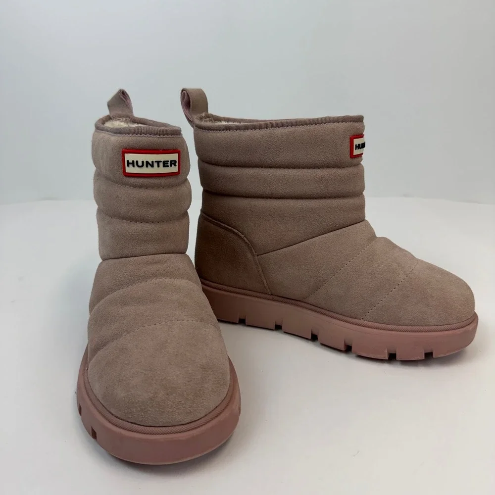 Hunter Kids Wanderer Insulated Suede Snow Boots Pink Faux Fur HJCUDDLE3 Size 2